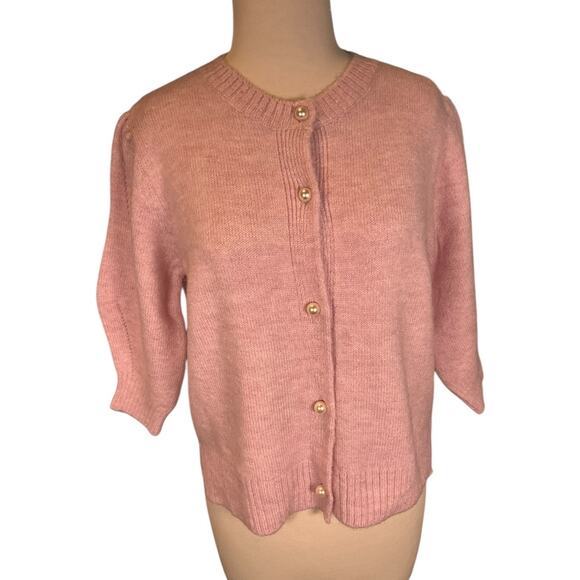 ZARA Baby Pink Bubble-Sleeve Pearl Button Knit Cardigan – Size Medium - Picture 10 of 10